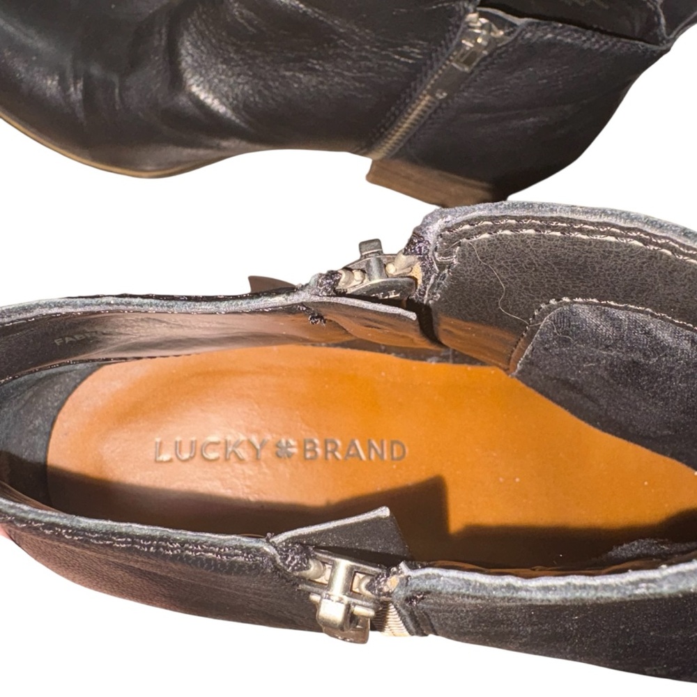 LUCKY BRAND Basel Double Zip Black Leather Ankle Booties Size 8.5-- Soft Leather - Picture 7 of 9